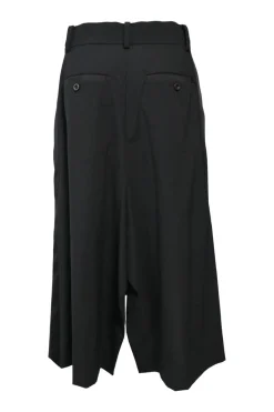 Black wool denim mixed-media asymmetric midi tailored skirt