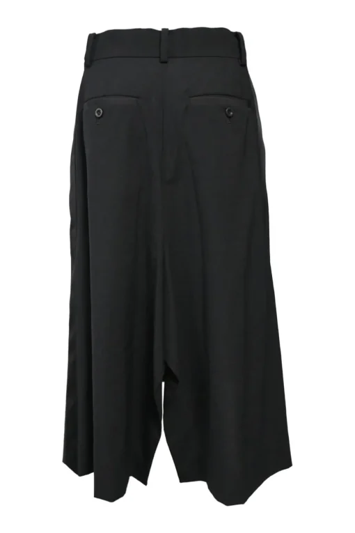 Black wool denim mixed-media asymmetric midi tailored skirt