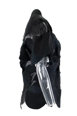 Black wool felt, sequin and mesh circle patchwork top