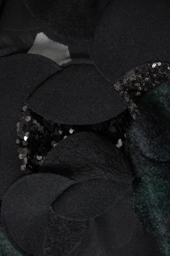 Black wool felt, sequin and mesh circle patchwork top