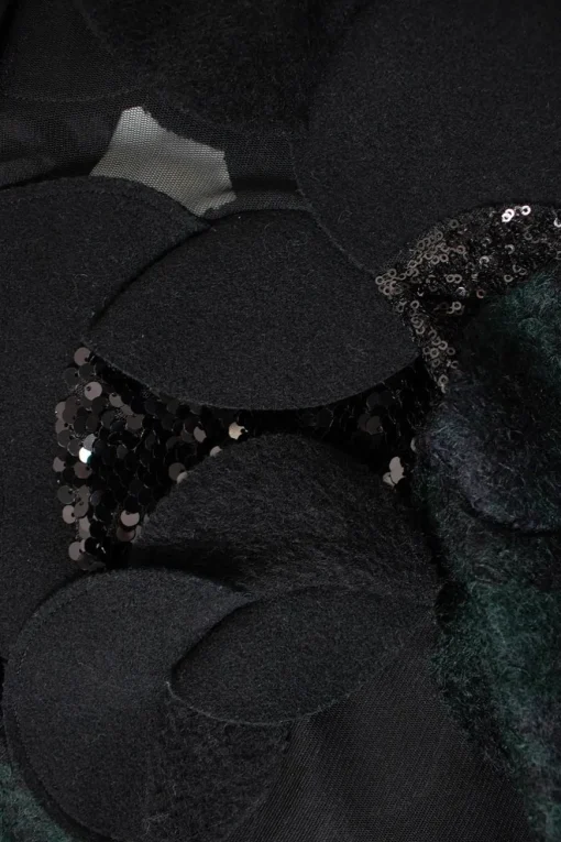 Black wool felt, sequin and mesh circle patchwork top