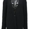 Black wool flat rib button-front cardigan