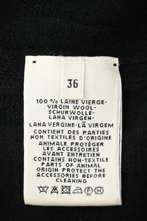 Black wool flat rib button-front cardigan
