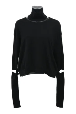 Black wool floating turtleneck sweater with detachable Dickey collar and sleeves