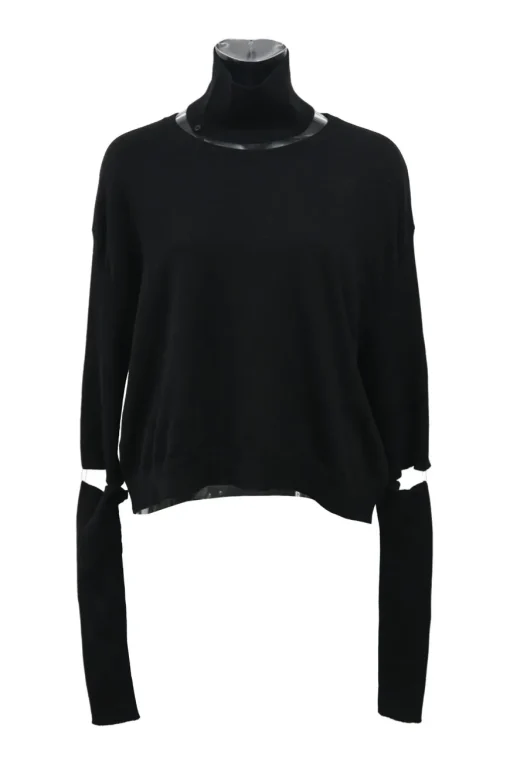 Black wool floating turtleneck sweater with detachable Dickey collar and sleeves
