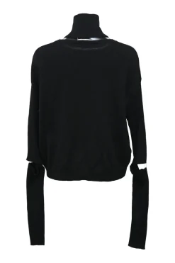 Black wool floating turtleneck sweater with detachable Dickey collar and sleeves