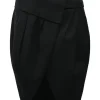 Black wool high-waist wrap-front bubble skirt