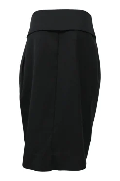 Black wool high-waist wrap-front bubble skirt