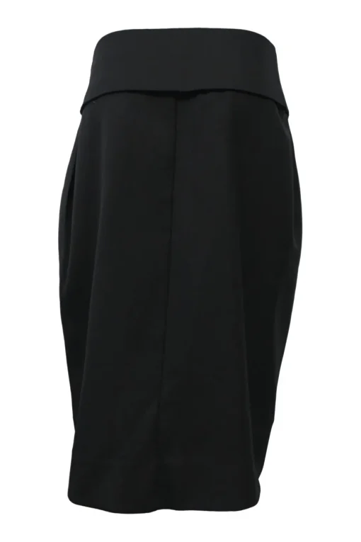 Black wool high-waist wrap-front bubble skirt