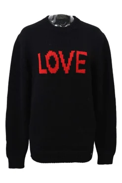 Black wool 'LOVE' intarsia knit crewneck pullover sweater