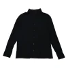 Black wool point collar button-front shirt