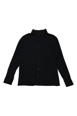 Black wool point collar button-front shirt