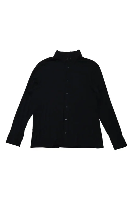 Black wool point collar button-front shirt