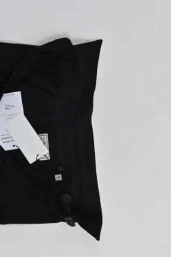 Black wool point collar button-front shirt