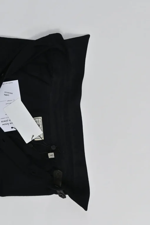 Black wool point collar button-front shirt