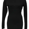 Black wool rib knit crewneck long sleeve sheath dress