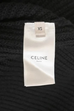 Black wool ribbed oversized crewneck sweater with dropped shoulders and logo patch motif