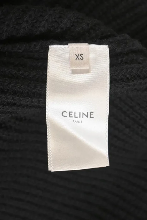 Black wool ribbed oversized crewneck sweater with dropped shoulders and logo patch motif