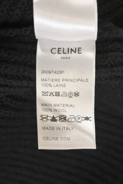 Black wool ribbed oversized crewneck sweater with dropped shoulders and logo patch motif
