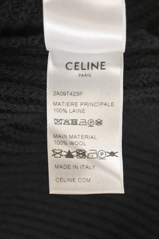 Black wool ribbed oversized crewneck sweater with dropped shoulders and logo patch motif