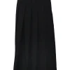 Black wool tailored knife-pleat midi skirt
