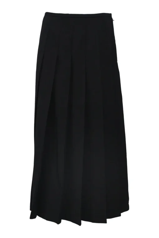 Black wool tailored knife-pleat midi skirt
