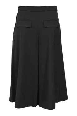 Black wool wrap-front apron-style tailored culotte skort with button-front fastening