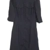 Black wool-blend band collar safari-style shirt dress