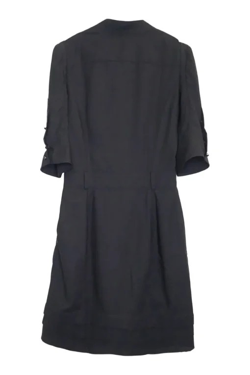 Black wool-blend band collar safari-style shirt dress