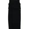 Black wool-blend bouclé fringe tweed sleeveless shift sack dress with twist rope cord trim details