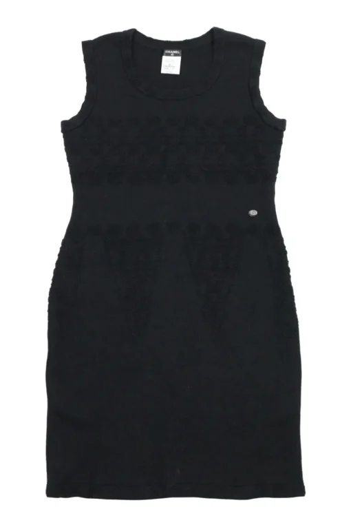 Black wool-blend bouclé knit sleeveless sheath dress