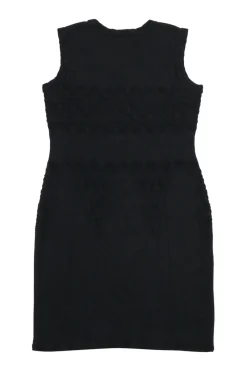 Black wool-blend bouclé knit sleeveless sheath dress