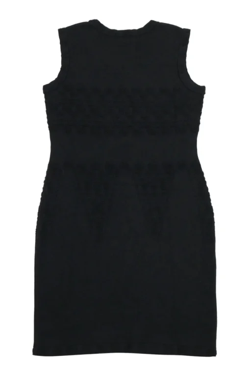 Black wool-blend bouclé knit sleeveless sheath dress