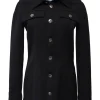 Black wool-blend dagger collar button-front shirt