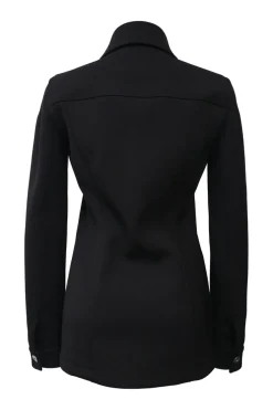 Black wool-blend dagger collar button-front shirt