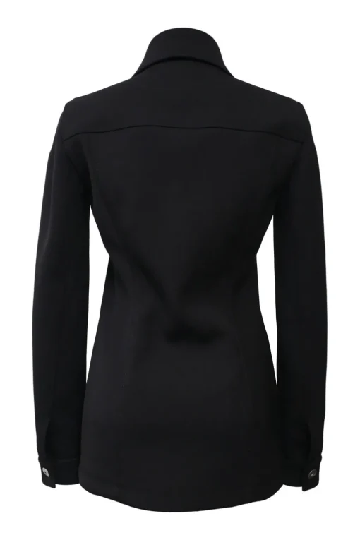 Black wool-blend dagger collar button-front shirt