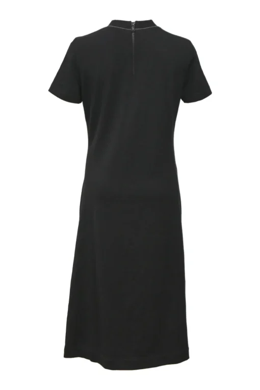 Black wool-blend jersey knit short sleeve ruched T-shirt dress with side slit detail