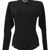Black wool-blend ponte knit spread collar bodysuit