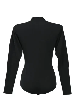Black wool-blend ponte knit spread collar bodysuit
