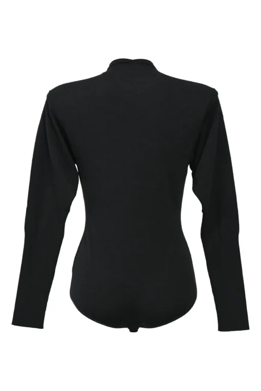 Black wool-blend ponte knit spread collar bodysuit