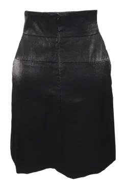 Black wool-blend pull-on empire-waist knee-length skirt
