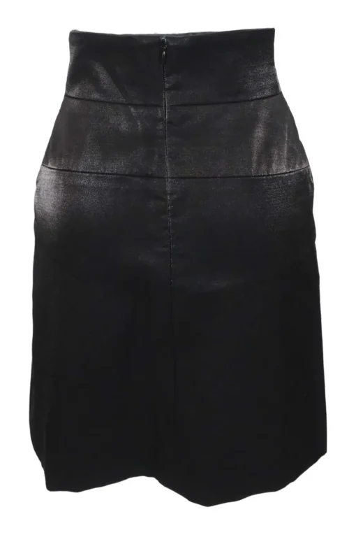 Black wool-blend pull-on empire-waist knee-length skirt