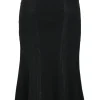 Black wool-blend pull-on gored midi skirt
