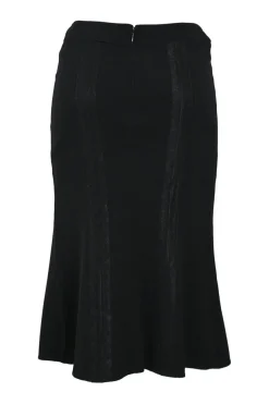 Black wool-blend pull-on gored midi skirt