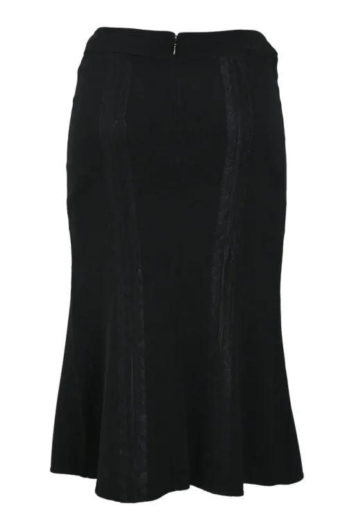 Black wool-blend pull-on gored midi skirt