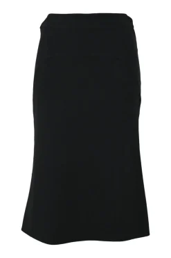 Black wool-blend pull-on gored midi skirt