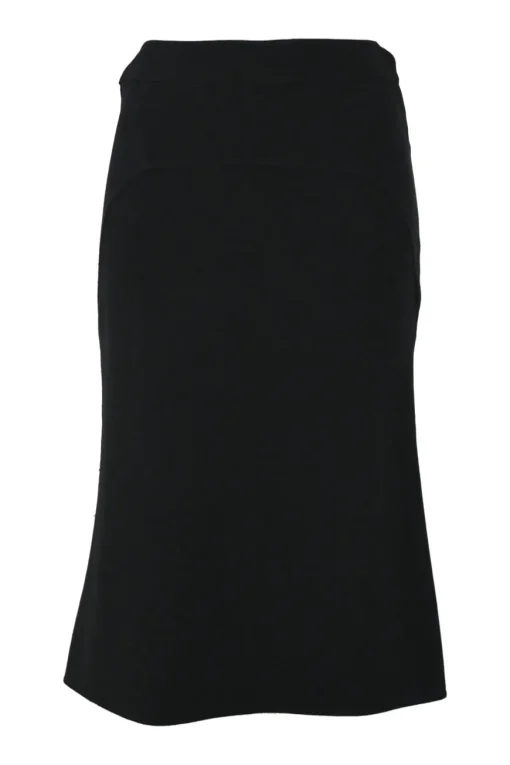 Black wool-blend pull-on gored midi skirt