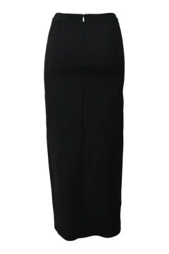 Black wool-blend pull-on high-rise side-slit midi skirt