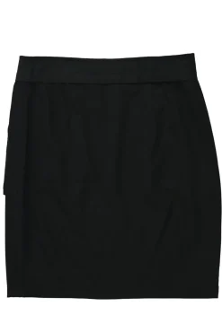 Black wool-blend pull-tab belt pencil skirt with hip patch pockets