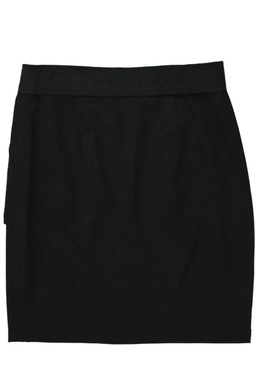 Black wool-blend pull-tab belt pencil skirt with hip patch pockets